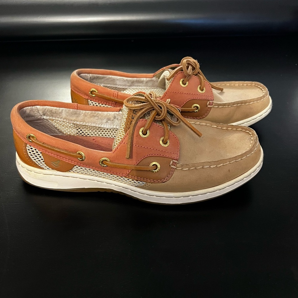 Sperry Tan and Salmon Boat Shoes